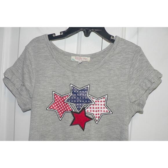 Truly Me Girls Short Ruffle Sleeve Red White & Blue Stars T-Shirt in Grey 6X $36 - Picture 2 of 3